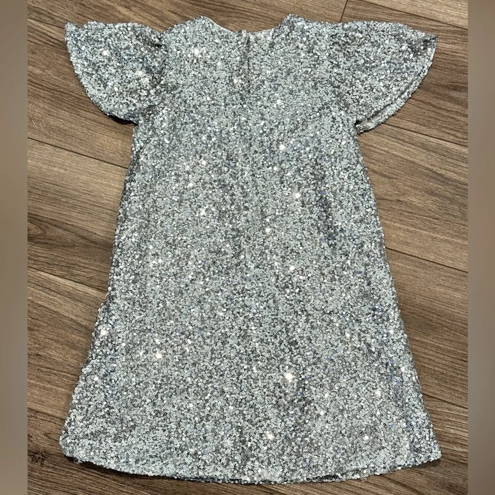 Biscotti Girls 7 Glittering Silver Dress with Black Velvet Bow